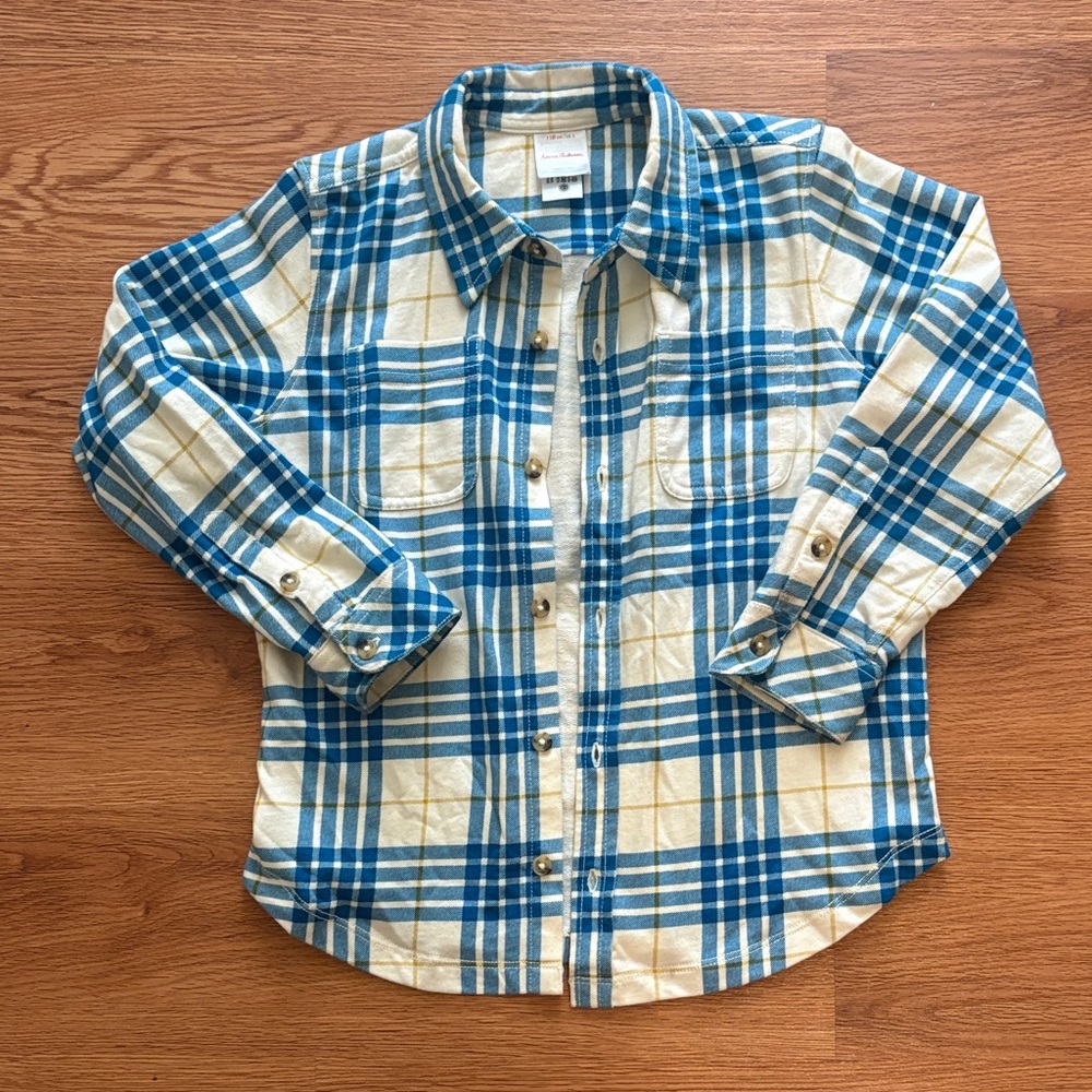 Hanna Andersson Blue and Cream Plaid Kids Shirt size 5 / 110cm